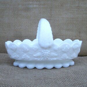 Vintage Westmoreland Panel Grape Milk Glass Basket